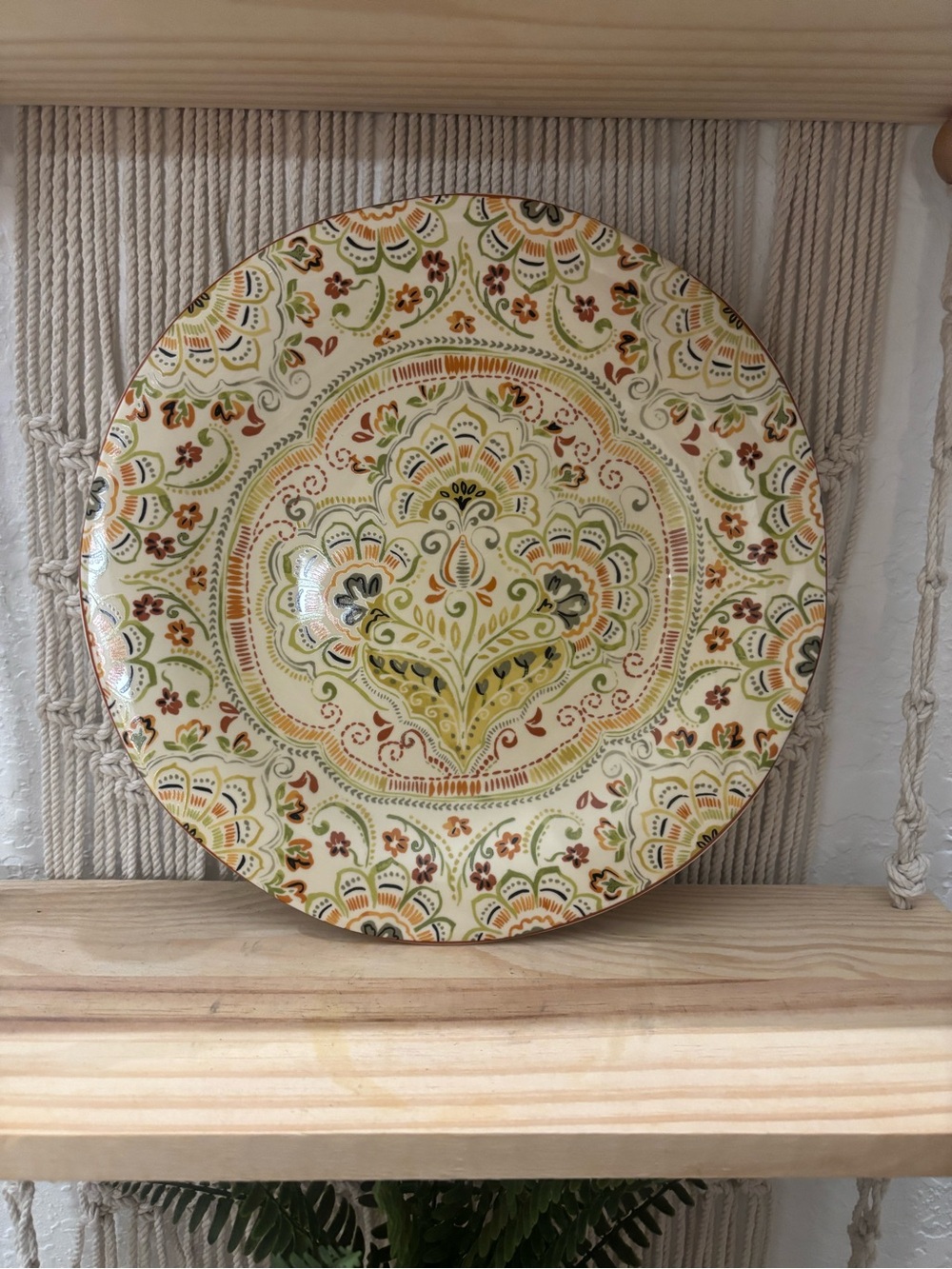Pier 1 Hand-Painted Sonora Floral Ceramic Serving Plate in Yellow, Green & Brown